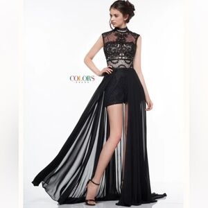 NWT Colors Dress, Beaded Black And Nude Romper Dress Size 10 (2036)